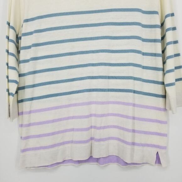 3/$25 J Jill Striped Sweater S 3/4 Sleeves Cream Purple Blue Cotton Bamboo - Picture 9 of 10
